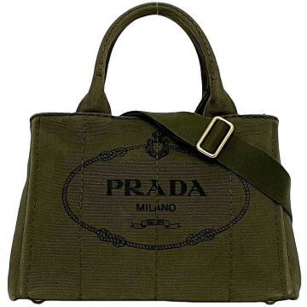 Prada Canapa Tote Bag Khaki Green green Shoulder Bag easy carry